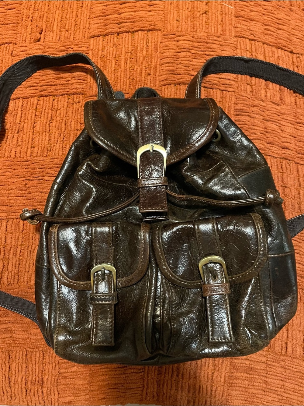 Dark Brown Small Leather Backpack - Classic Buckle Design